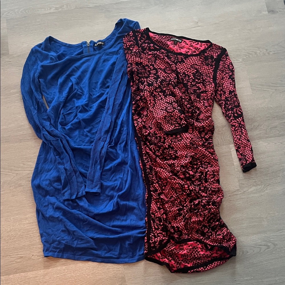 Express Blue and Pink Long Sleeve Sweater Dresses